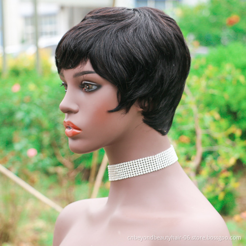 Short Wigs with Bangs Human Hair Wig  Afro Curly Pixie Cut Curly Wigs for Black Women natural black